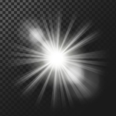 Işınları ile beyaz parlak ışık efekti illüstrasyon vektör ve mercek parlamaları mercek