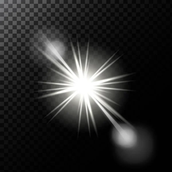 Illustration vectorielle d'un effet de lumière blanche éclatante avec des rayons et des fusées éclairantes — Image vectorielle