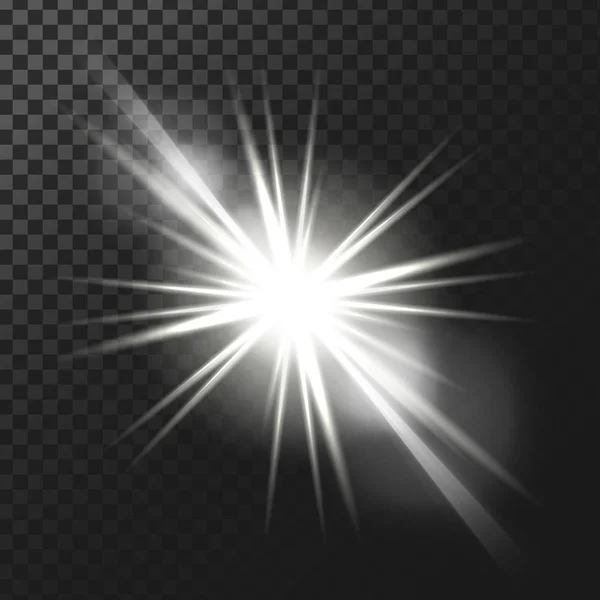 Illustration vectorielle d'un effet de lumière blanche éclatante avec des rayons et des fusées éclairantes — Image vectorielle