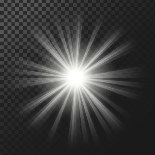 Ilustración vectorial de un efecto de luz brillante blanca con rayos — Archivo Imágenes Vectoriales