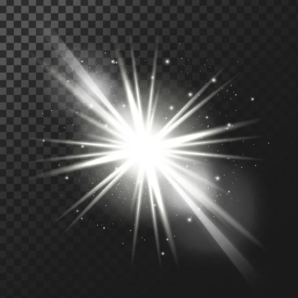 Illustration vectorielle d'un effet de lumière blanche éclatante avec des rayons et des fusées éclairantes — Image vectorielle