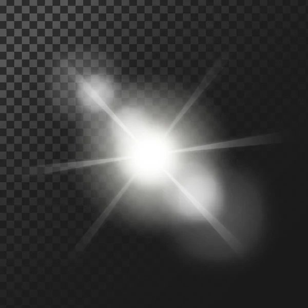 Ilustración vectorial de un efecto de luz brillante blanca con rayos y destellos de lentes — Vector de stock