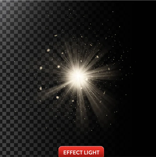Illustrazione vettoriale di un effetto luminoso incandescente con raggi e piccole scintille — Vettoriale Stock