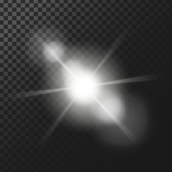 Vector εικονογράφηση ενός λευκό αποτέλεσμα λαμπερό φως με ακτίνες και φακό φωτοβολίδες — Διανυσματικό Αρχείο