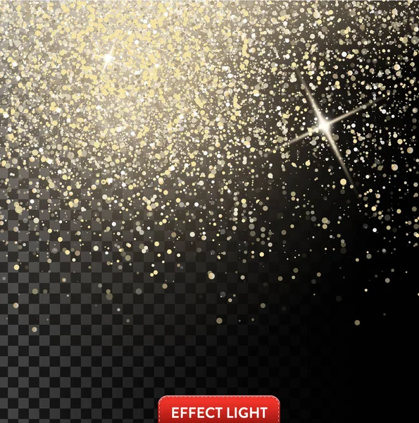 Vector illustration of a falling shiny golden glitters, confetti, sparks with light effect — Stock Vector
