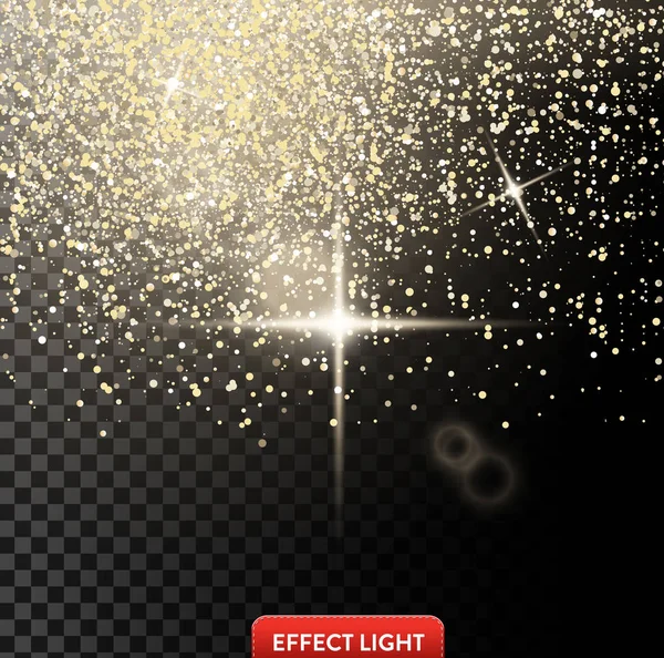 Vector illustration of a falling shiny golden glitters, confetti, sparks with light effect — Stock Vector