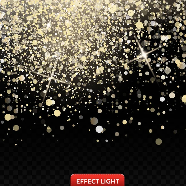 Εικονογράφηση διάνυσμα μια πτώση λαμπερά χρυσά glitters, κομφετί, σπινθήρες, με το εφέ φωτισμού — Διανυσματικό Αρχείο