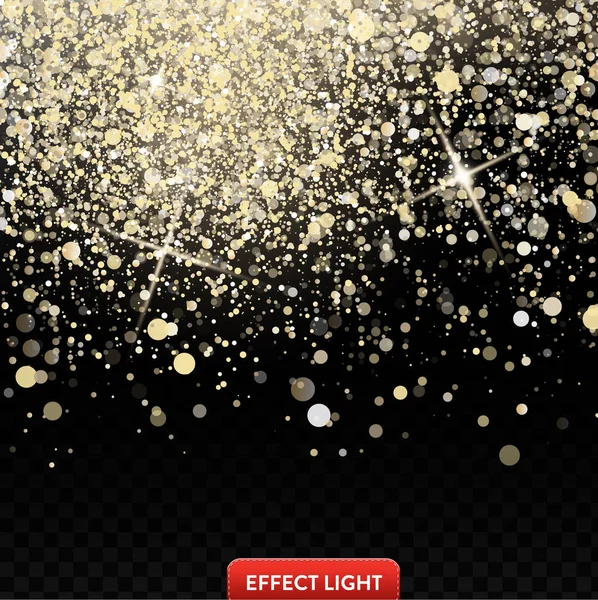 Illustration vectorielle d'une chute brillante paillettes dorées, confettis, étincelles avec effet de lumière — Image vectorielle