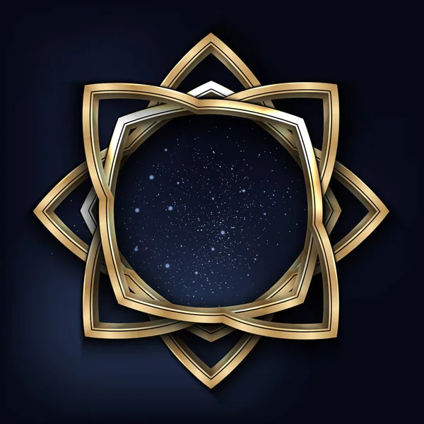 Illustration vectorielle d'un cadre vintage doré avec ciel étoilé nocturne à l'intérieur isolé sur noir . — Image vectorielle