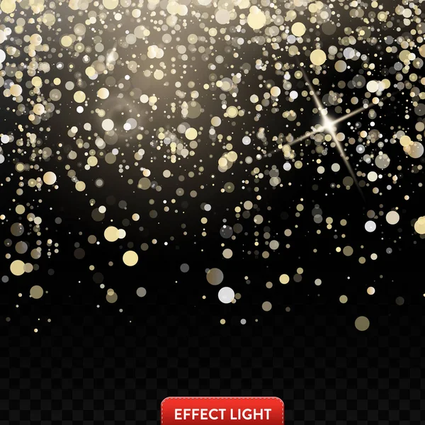 Vector illustration of a falling shiny golden glitters, confetti on a black background — Stock Vector