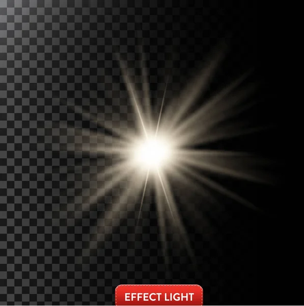 Ilustração vetorial de um efeito de luz brilhante com raios e explosões de lente —  Vetores de Stock