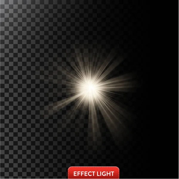 Vektor-Illustration eines glühenden Lichteffekts mit Strahlen und Linsenraketen — Stockvektor