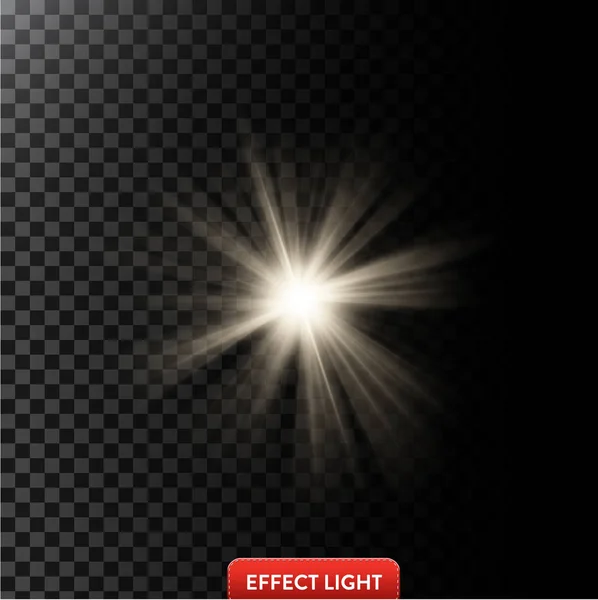 Векторная иллюстрация эффекта светящегося света с лучами и бликами объектива — стоковый вектор
