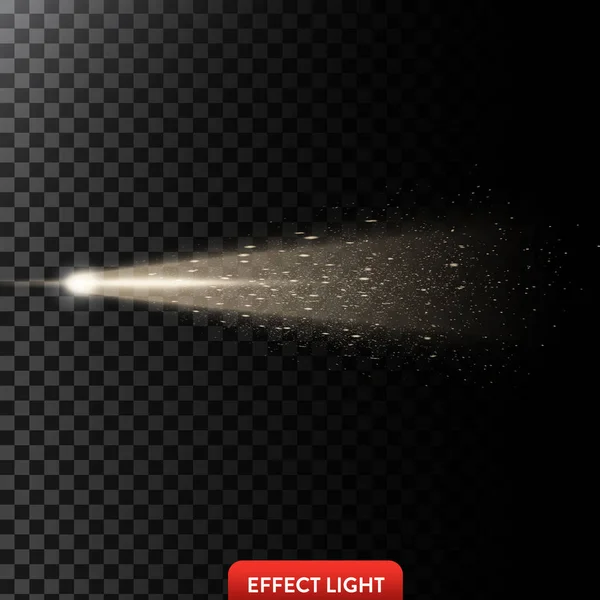 Illustration vectorielle d'un rayon lumineux doré à paillettes, d'un faisceau lumineux à étincelles — Image vectorielle