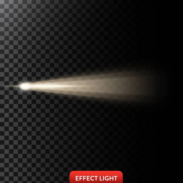 Ilustración vectorial de un rayo de luz dorado, un haz de luz, un efecto de brillo — Vector de stock
