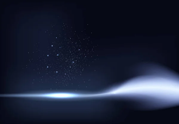 Vektor-Illustration eines dunkelblauen Banners mit leuchtendem Lichteffekt mit Strahlen und Linsenfackeln — Stockvektor