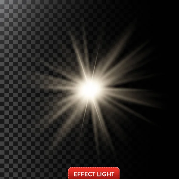 Illustrazione vettoriale di un effetto luminoso incandescente con raggi e brillamenti delle lenti — Vettoriale Stock