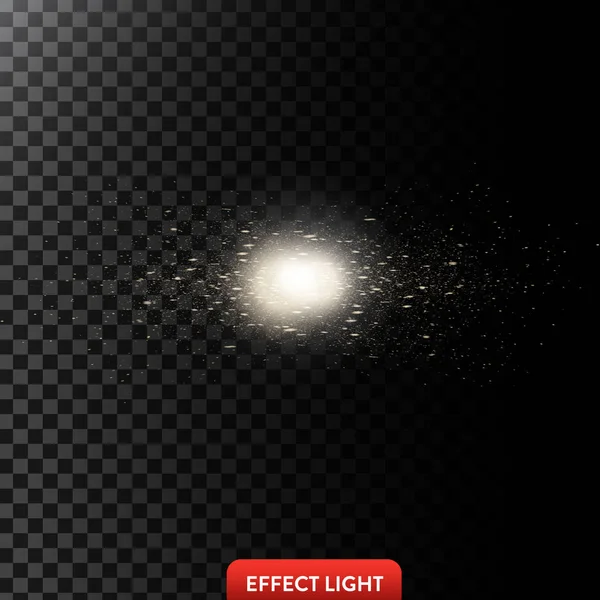 Illustration vectorielle d'un flux d'étincelles dorées scintillantes, particules brillantes avec tache lumineuse — Image vectorielle