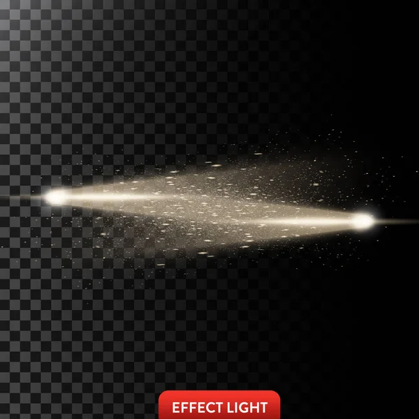 Vektorillustration av en två gyllene ljus strålar med glitter, en ljusstrålar med gnistor — Stock vektor