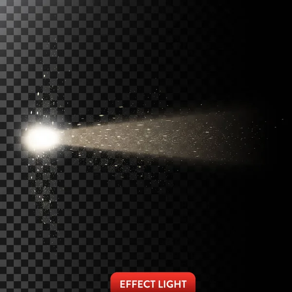 Ilustración vectorial de un rayo de luz dorado con brillo, un haz de luz con chispas — Vector de stock