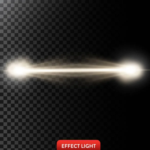 Ilustración vectorial de dos rayos de luz dorados, un haz de luz, un efecto de brillo — Vector de stock