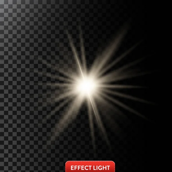 Ilustración vectorial de un efecto de luz brillante con rayos y destellos de lentes — Vector de stock
