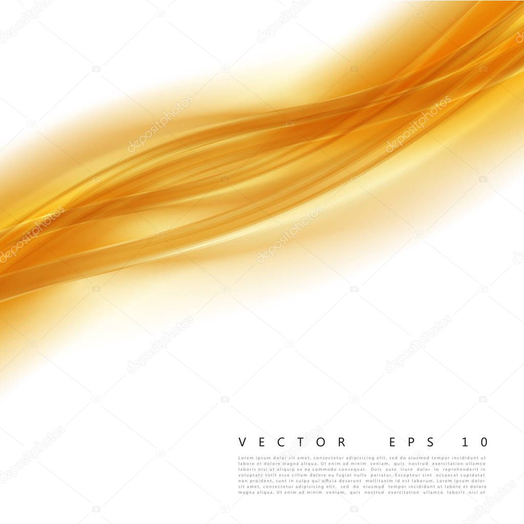 Vector illustration of an abstract orange wavy background, smooth layered yellow-orange wave, line with light effect.