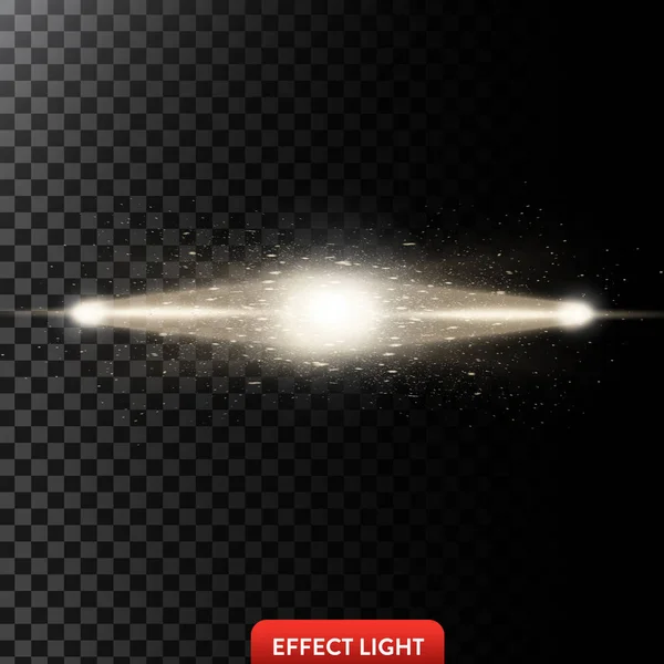 Ilustracja wektorowa dwa złote promienie światła z brokatem, wiązki światła z iskry — Wektor stockowy
