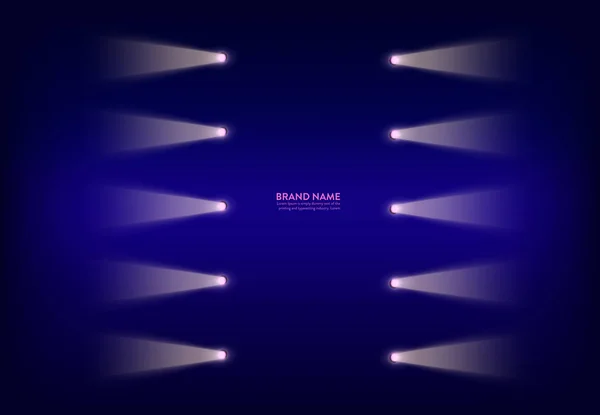 Banner vectorial abstracto púrpura con proyectores de neón, linternas en el cable, haces de luz, rayos de luz Vectores de stock libres de derechos