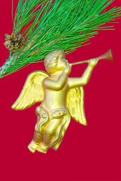 Anjo dourado com trompete — Fotografia de Stock