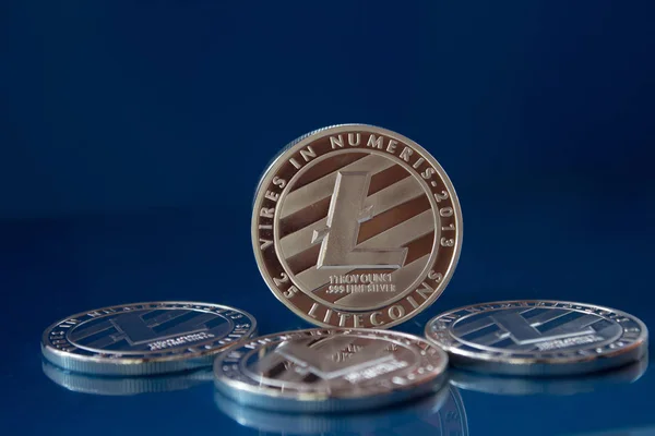 Silver Litecoin on the glass background — Stock Photo, Image