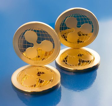 Kripto para birimi dalgalanma mavi zemin üzerine