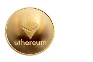 Altın sikke üzerinde beyaz arka plan ethereum izole