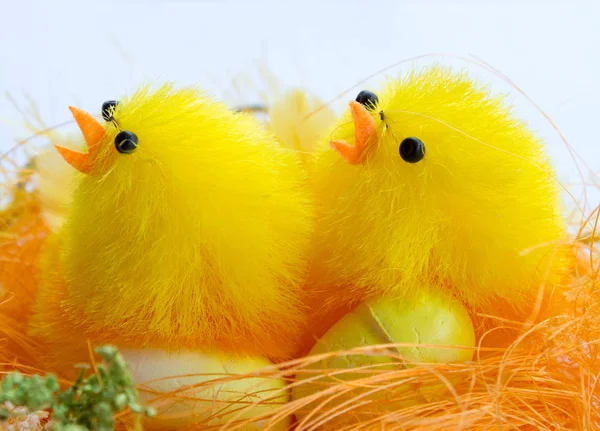 Пасхальные украшения - курицы с яйцами — стоковое фото