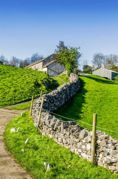 English country lane leading to a farmhouse. — Stock Photo, Image