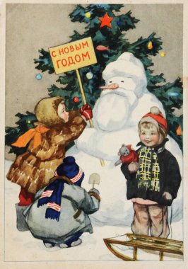 Noel ve yeni yıl için Sovyet kartpostal