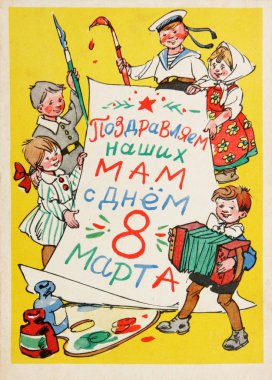 8 Mart kadınlar günü için Sovyet kartpostal