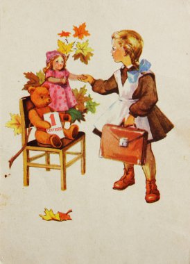 soviet postcard devoted to  first september clipart