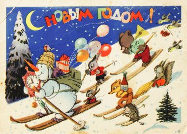Noel ve yeni yıl için Sovyet kartpostal