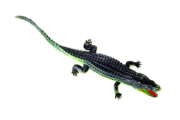 Brinquedo de crocodilo de borracha isolado no branco — Fotografia de Stock