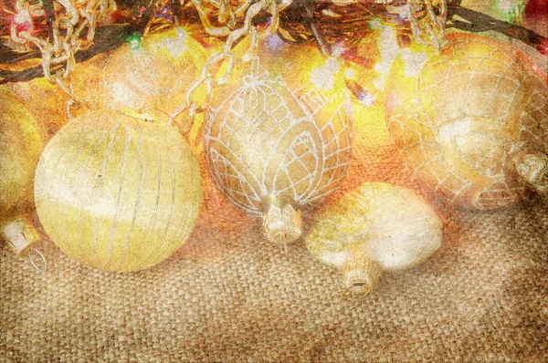 黄麻布の黄金のクリスマスのおもちゃ . — ストック写真