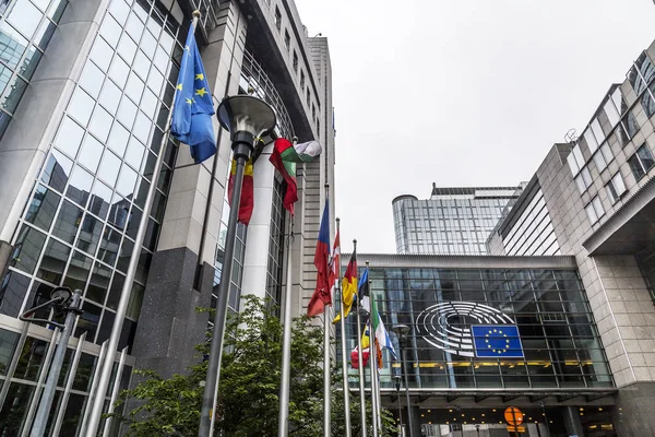 Brüksel Bölgesindeki Büyük Idari Bina Belçika 2018 Avrupa Parlamentosu Avrupa Stok Resim