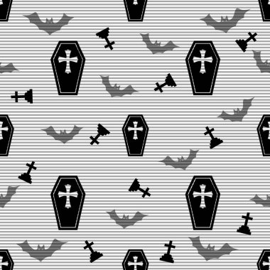 seamless casket and cross pattern on stripe background clipart