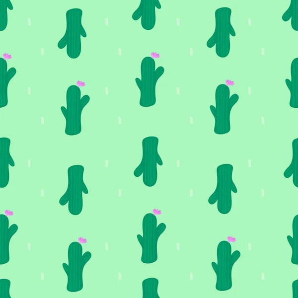 Бесшовный рисунок кактуса на зеленом фоне — стоковый вектор