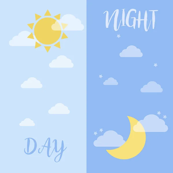 Dag en nacht, zon en maan — Stockvector