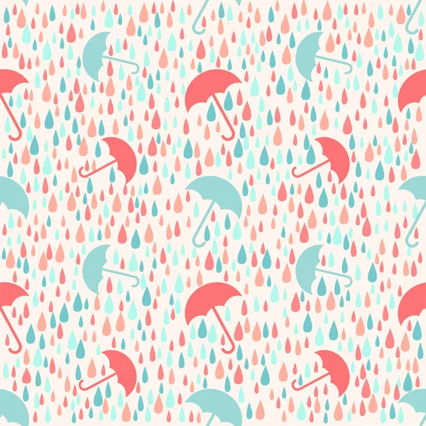Tiempo sin fisuras día lluvioso con fondo patrón de paraguas — Vector de stock