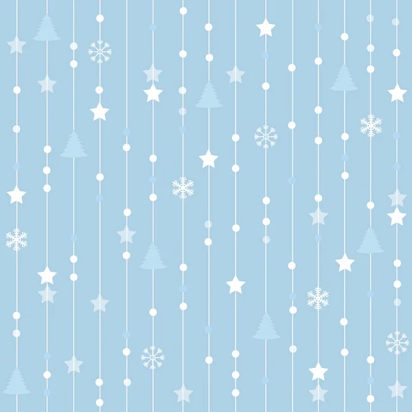 Sem costura azul natal padrão fundo com linhas estrelas árvore e flocos de neve — Vetor de Stock