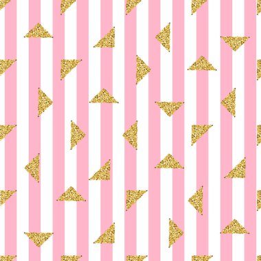 pembe şerit arka plan ile sorunsuz altın üçgen glitter kalıbı