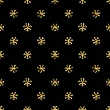 Sorunsuz altın Glitter Snowflakes desen siyah arka plan üzerine