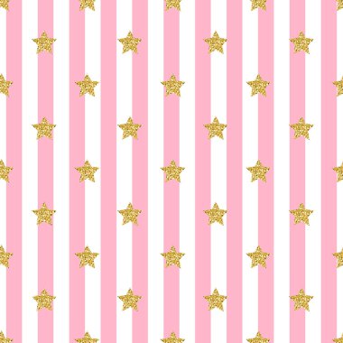 Pembe Srtipe arka planda kesintisiz altın Glitter yıldız desen